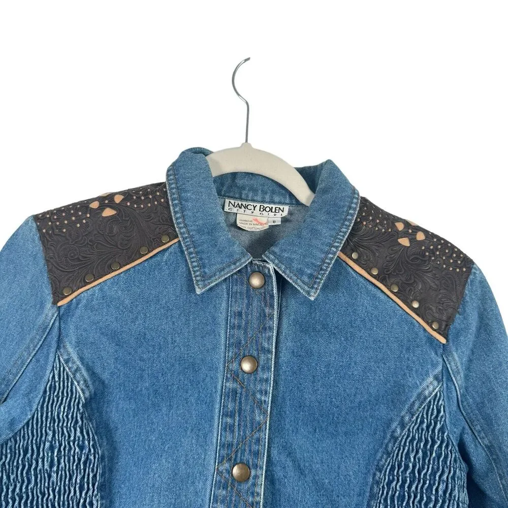 Nancy Bolen City Girl Denim Jacket Western Boho Equestrian Cotton Womens Size 8 - Picture 4 of 7